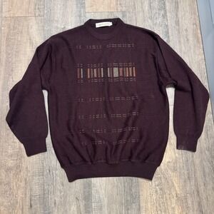 Carraig Donn Men's Burgundy Knit Sweater Geometric Pattern Size Large Wool Blend